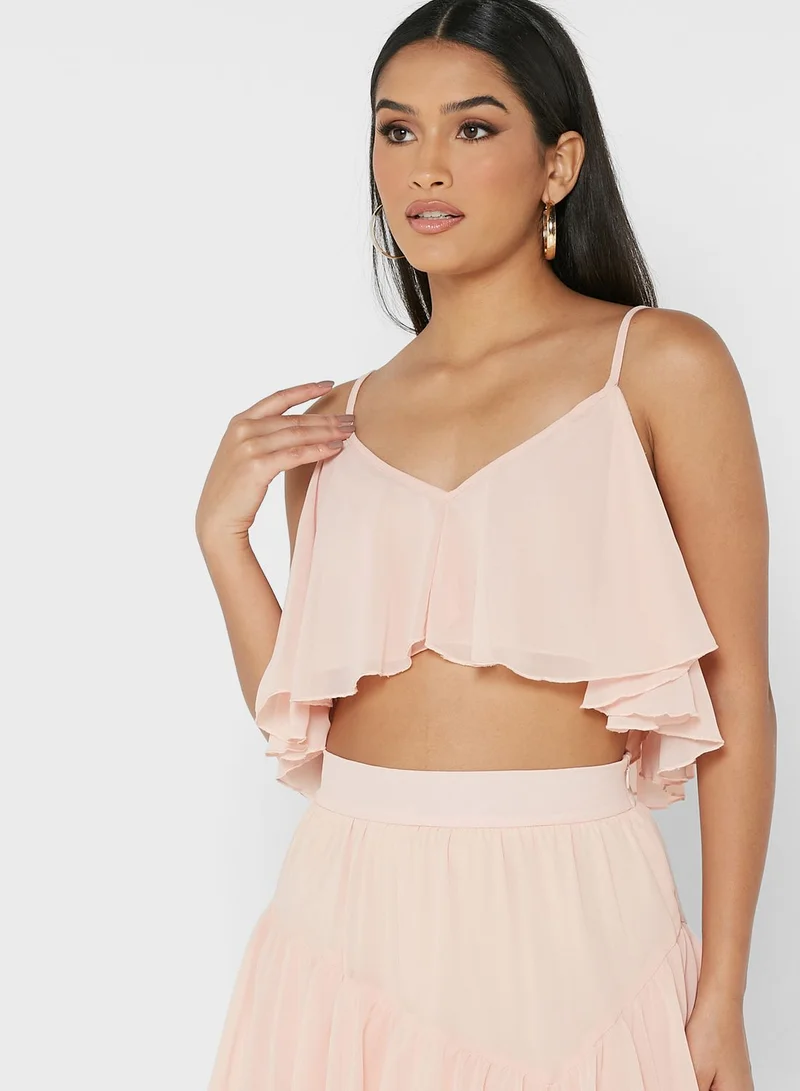boohoo Cold Shoulder Ruffle Detail Crop Top & Skirt Set