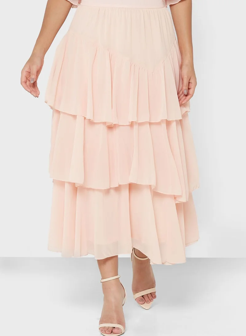 boohoo Cold Shoulder Ruffle Detail Crop Top & Skirt Set