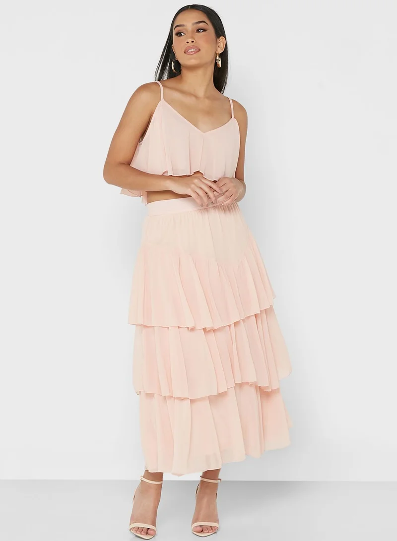 boohoo Cold Shoulder Ruffle Detail Crop Top & Skirt Set