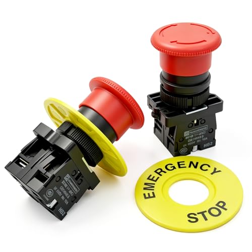 mxuteuk 2pcs 22mm 2 NC Red Mushroom Emergency Stop Push Button Switch AC 660V 10A, 1 Year Warranty HB2-ES544 - Image 1