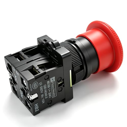 mxuteuk 2pcs 22mm 2 NC Red Mushroom Emergency Stop Push Button Switch AC 660V 10A, 1 Year Warranty HB2-ES544 - Image 2