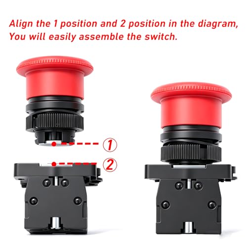 mxuteuk 2pcs 22mm 2 NC Red Mushroom Emergency Stop Push Button Switch AC 660V 10A, 1 Year Warranty HB2-ES544 - Image 5