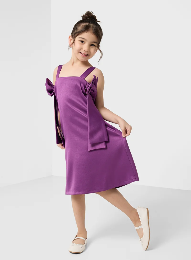 Little Golden Apple Satin Bow Shoulder Dress
