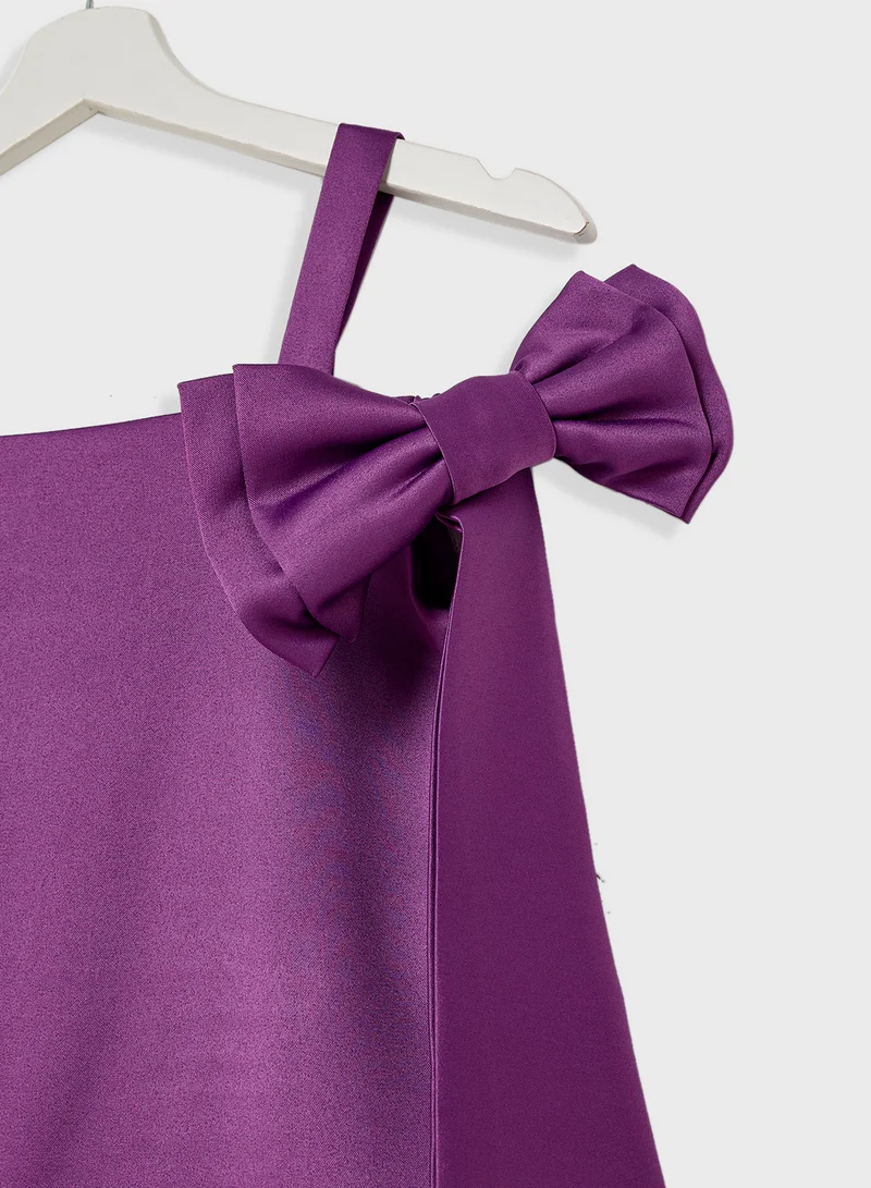 Little Golden Apple Satin Bow Shoulder Dress