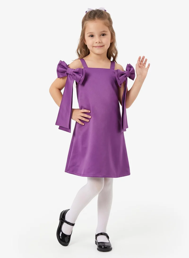 Little Golden Apple Satin Bow Shoulder Dress