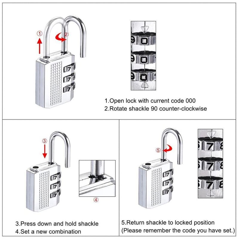 GLUN GLUN Small Luggage Lock 3 Dialer Rechangable Number Lock for Luggage Suitcase Bag Travel Bags Combination Pad Lock  - Image 4