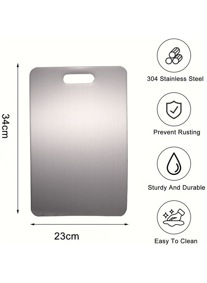 yongsheng Stainless Steel Cutting Board Silver 34*23CM，Stainless Steel Food-Grade Cutting Boards，Cutting Board Double Sided for Kitchen，Easy to Clean Non Stick Chopping Board，Perfect for Various Cooking Tasks  - Image 2