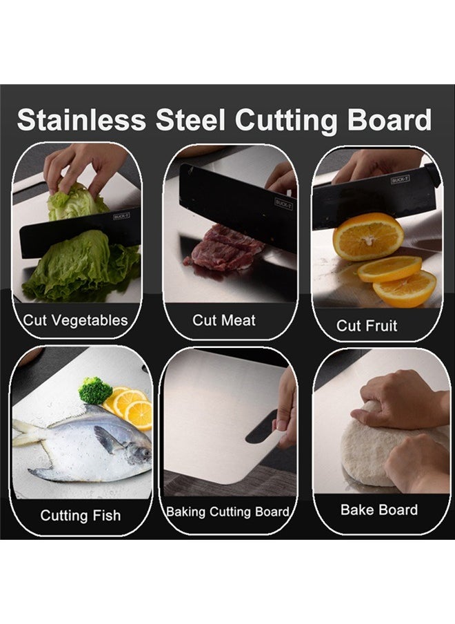 yongsheng Stainless Steel Cutting Board Silver 34*23CM，Stainless Steel Food-Grade Cutting Boards，Cutting Board Double Sided for Kitchen，Easy to Clean Non Stick Chopping Board，Perfect for Various Cooking Tasks  - Image 3