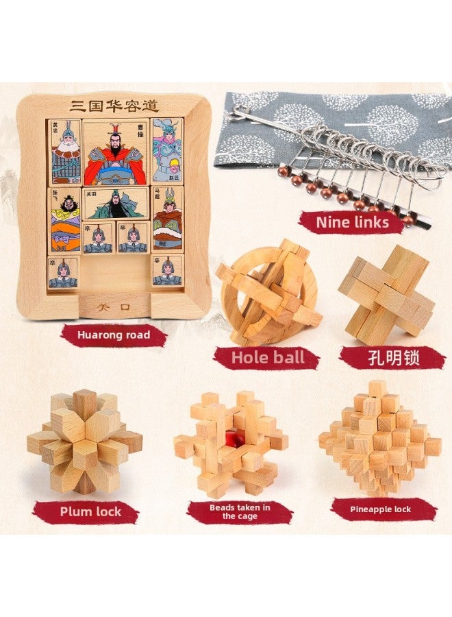 Denise Huarong Road Educational Toys Pupils Children's Intelligence Math Sliding Puzzle Three Kingdoms Huarong Road-Color:Classic 3-Piece Gift Set - Image 4