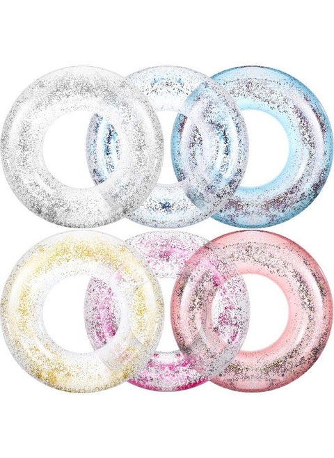 6 Pcs Inflatable Pool Float Tube Transparent Swimming Ring With Colorful Glitters Pool Floats Kids Adults Inflatable Flotation Transparent Inflatable Inner Tube For Swimming Pool Beach