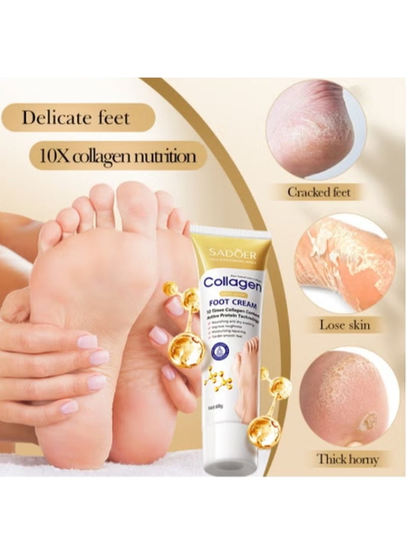 SADOER Collagen Foot Cream 60g – Deep Nourishing & Moisturizing Cream for Dry, Cracked Heels | Soft, Smooth & Whitening Foot Care - Image 2