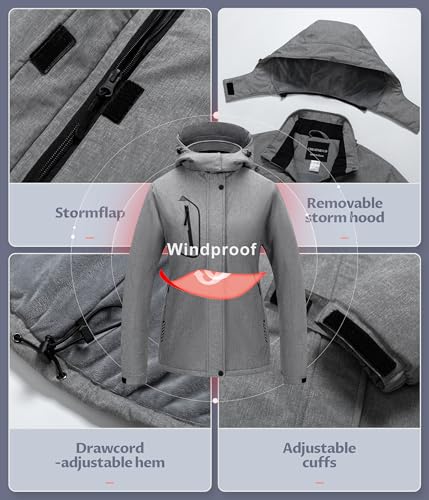 CREATMO US Snow Jackets For Women Coats Womens Ski Snowboarding Jacket Women's Waterproof Warm Winter Coat Outdoor Windbreaker Hiking Charcoal Heather M - Image 5