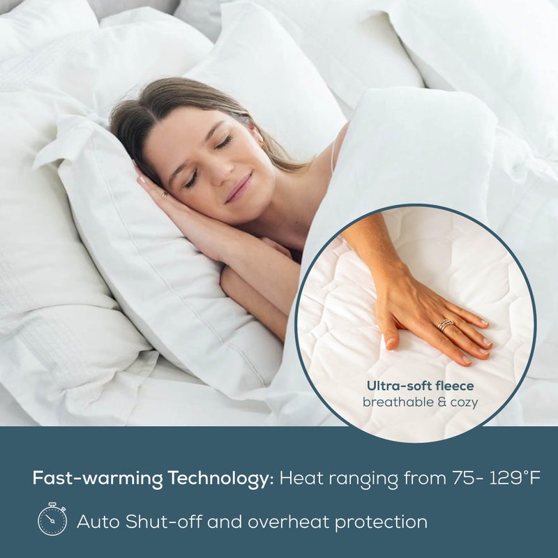 Beurer UWB55 Heated Mattress Pad with 8 Temperature Settings & Ultra-Soft Fleece, 59" x 31.5", Electric Bed Warmer with Overheat Safety Features, Fast Heating, Machine Washable - Image 4