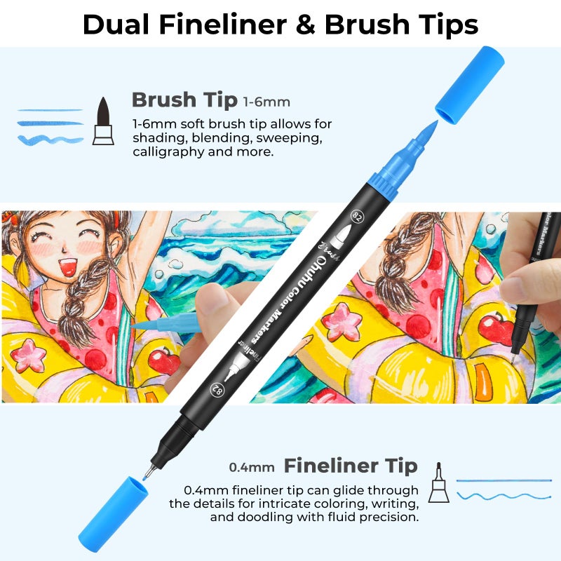 Ohuhu Markers for Adult Coloring Books No Bleeding 120 Colors Coloring Markers Water-based Dual Tips Fineliner & Brush Drawing Pens Art Pens for Kids Adults Sketch Journal - Maui - Black - Image 3