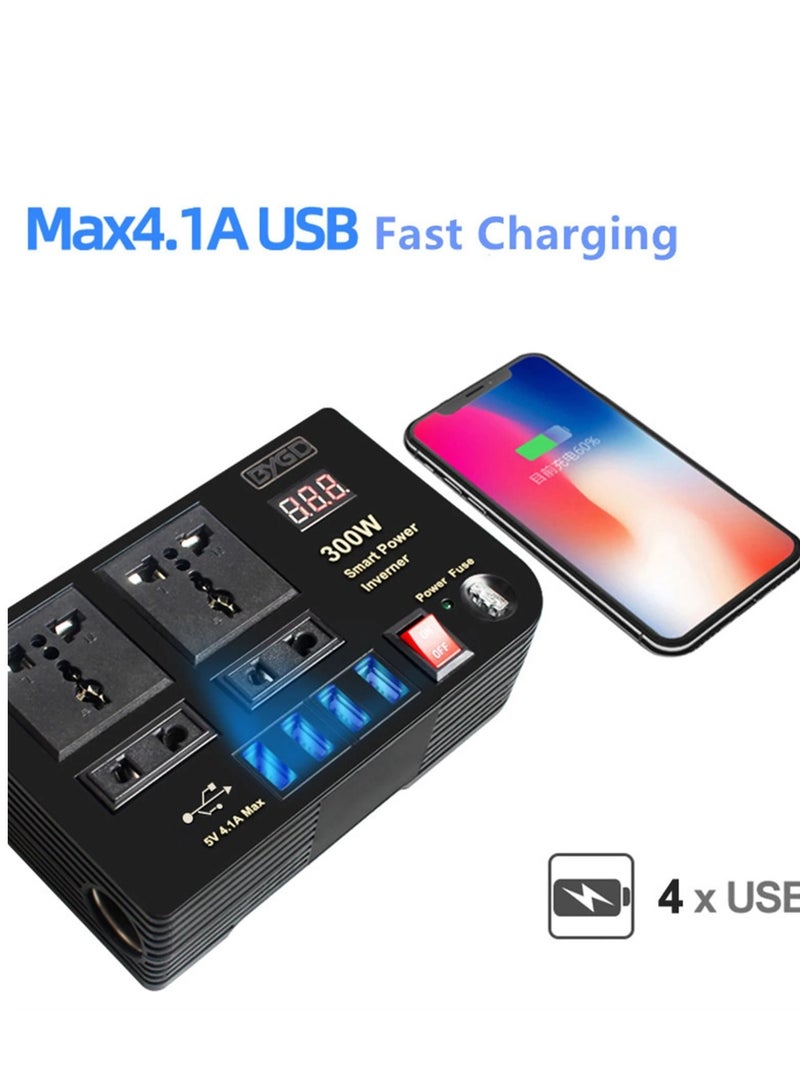 Generic 300W Car Power Inverter With 4 USB Socket Auto Charger Converter DC 12V To AC 220V Fast Charging Part  - Image 2