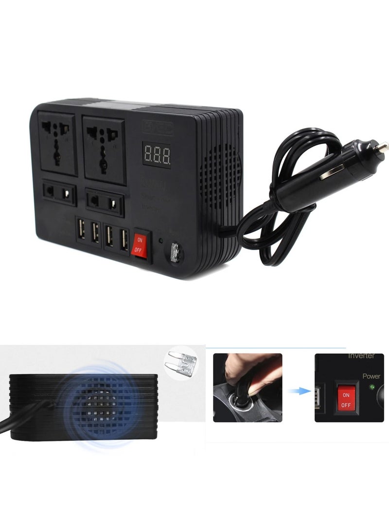 Generic 300W Car Power Inverter With 4 USB Socket Auto Charger Converter DC 12V To AC 220V Fast Charging Part  - Image 1