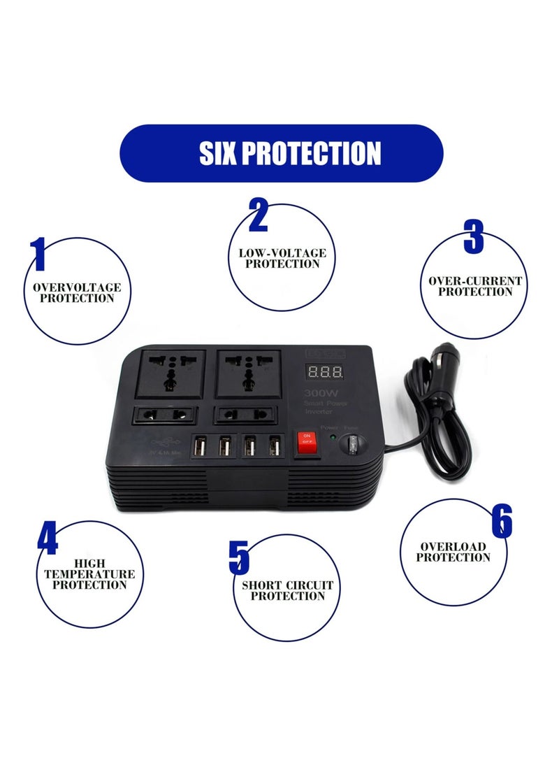 Generic 300W Car Power Inverter With 4 USB Socket Auto Charger Converter DC 12V To AC 220V Fast Charging Part  - Image 3