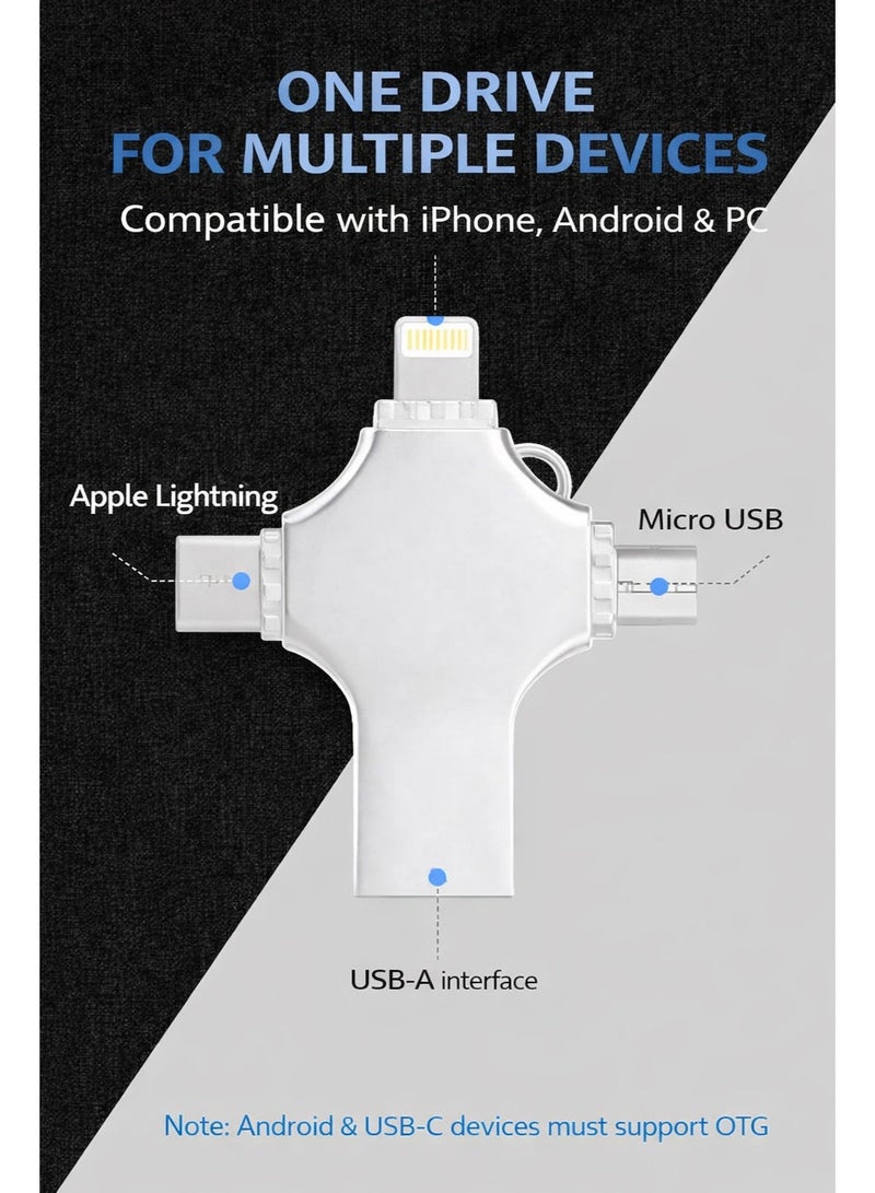 128GB 4-in-1 USB Flash Drive USB 3.0 with Lightning & Type-C OTG for iPhone, iPad, Android & PC – Large Capacity Photo & Video Backup - Image 5