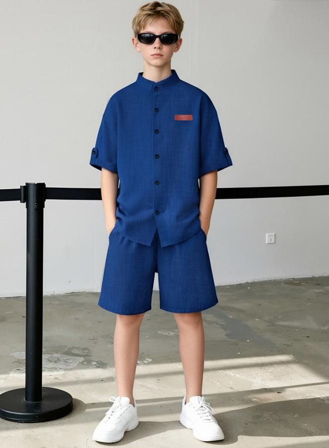 Take Two Teen Boys Solid Short Sleeve Shirt And Shorts Set - Image 3