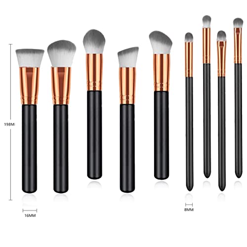 Adbeni 10 Pieces Makeup Brush Set Professional Foundation Concealer Blending Blush Liquid Powder Cosmetics Brushes Tools (Pack of 10,Black - Image 2