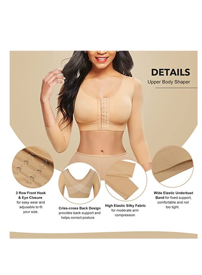 Wireless Women's Sports Bra with Front Buckle and Arm Compression Sleeves, Posture Corrector and Shapewear for Yoga and Recovery, Size L - Image 3