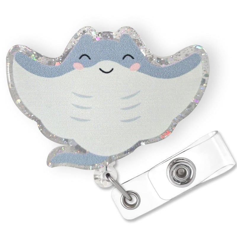 Bydevia Cute Stingray Badge Reel Retractable for Nurse Nursing RN CNA Doctor Medical Worker & Teacher | Funny Ocean Animal Pediatric Nurse Badge Holder with Alligator Clip & 24” Durable Nylon Cord | Acrylic - Image 1