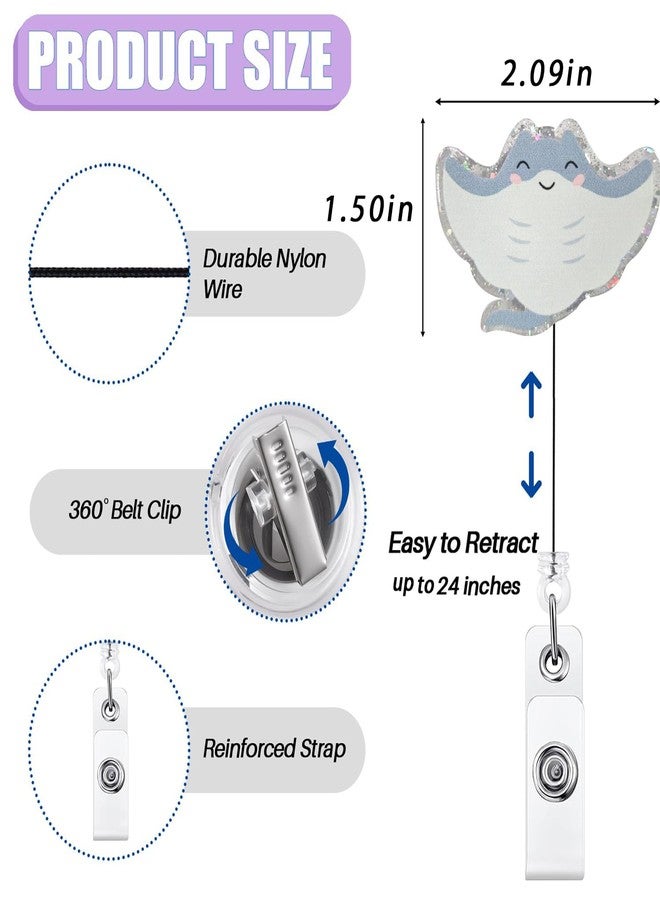 Bydevia Cute Stingray Badge Reel Retractable for Nurse Nursing RN CNA Doctor Medical Worker & Teacher | Funny Ocean Animal Pediatric Nurse Badge Holder with Alligator Clip & 24” Durable Nylon Cord | Acrylic - Image 2