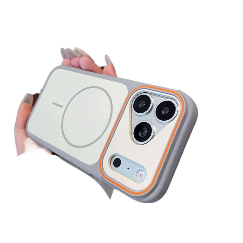 MS غطاء MagSafe بPC لـ iPhone 16 / 16 Plus / 16 Pro / 16 Pro Max مع حماية من السقوط ومغناطيس قوي مع مقاوم للصدمات مع ملمس غير لامع مع تصميم ثنائي اللون باللون أبيض مغناطيسي باللون ال. - Image 1