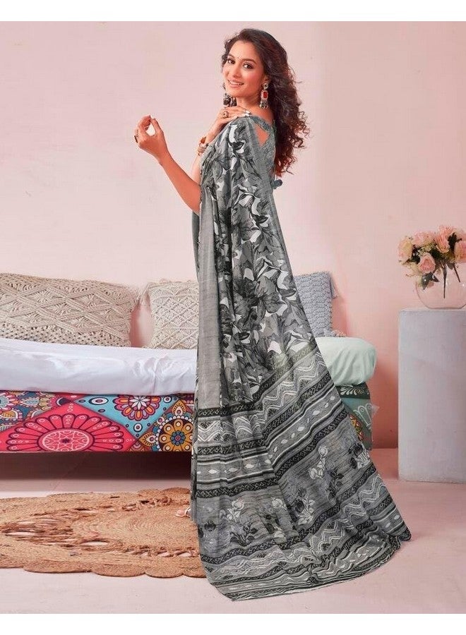 shiv textiles ساري مطبوع من شيف تكسيلز للنساء (517S102_رمادي) - Image 5