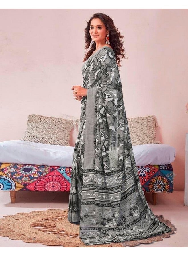 shiv textiles ساري مطبوع من شيف تكسيلز للنساء (517S102_رمادي) - Image 3