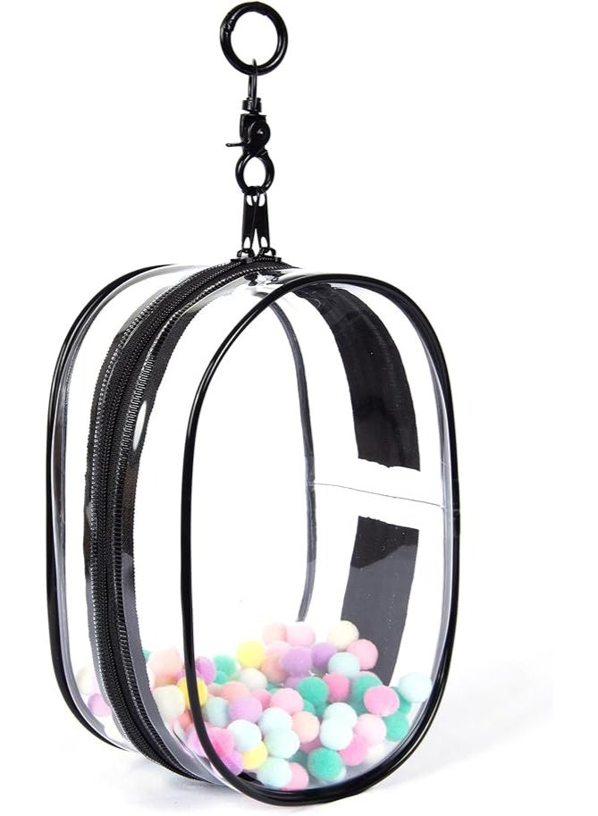 Clear Figure Display Bag with White Hairball Keychain, Portable Doll Storage Bag Hanging Blind Box Organizer Zipper Closure - Image 3