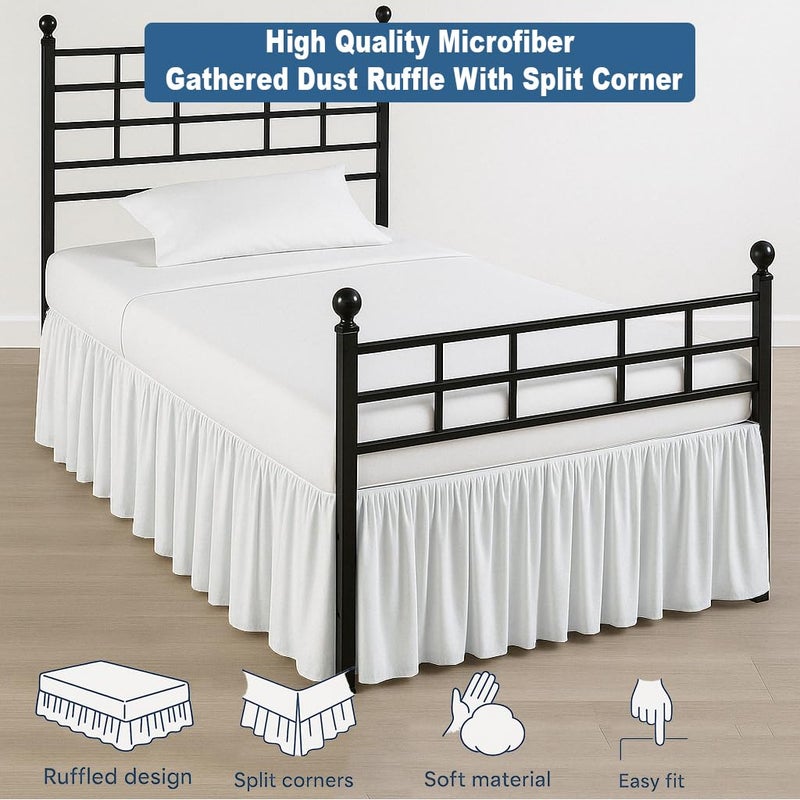 Exotic Linen Ruffled Bed Skirt Split Corners with Platform, Tailored Fit Hotel Quality Wrinkle Free Ultra-Soft Microfiber Dust Ruffle, Upto 21 Inch Drop, Queen, White - Image 4