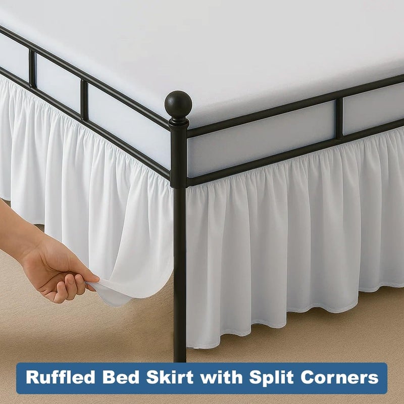 Exotic Linen Ruffled Bed Skirt Split Corners with Platform, Tailored Fit Hotel Quality Wrinkle Free Ultra-Soft Microfiber Dust Ruffle, Upto 21 Inch Drop, Queen, White - Image 3
