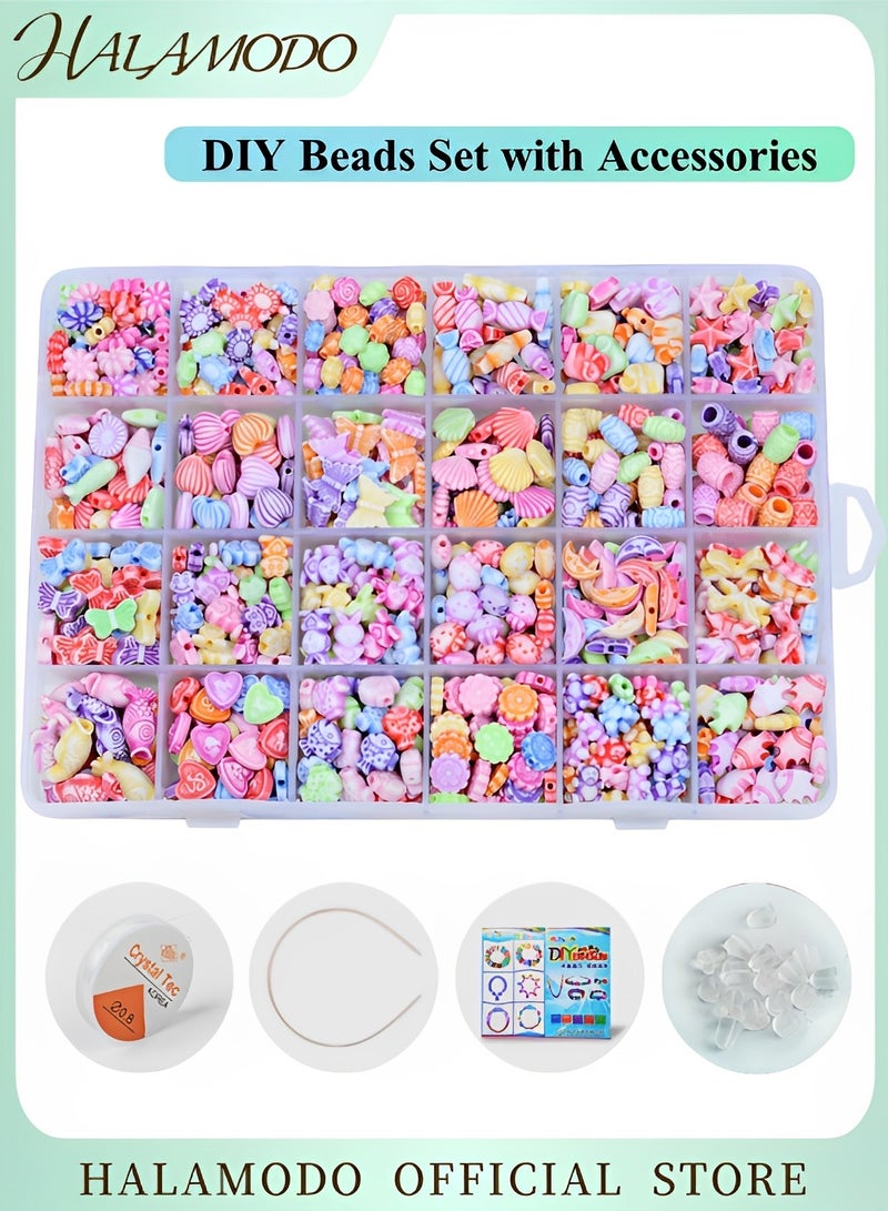HALAMODO DIY Beads Set for Jewelry Making Crafts Bead Bracelets Colorful Acrylic Crafting DIY Beads Kit Box Jewelry Crafting Set with Accessories for Kids Adults Children - Image 1
