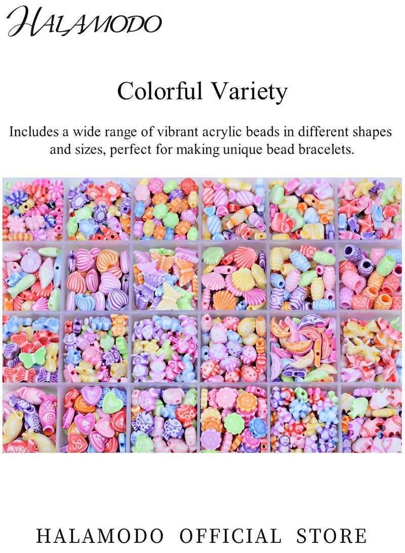 HALAMODO DIY Beads Set for Jewelry Making Crafts Bead Bracelets Colorful Acrylic Crafting DIY Beads Kit Box Jewelry Crafting Set with Accessories for Kids Adults Children - Image 2