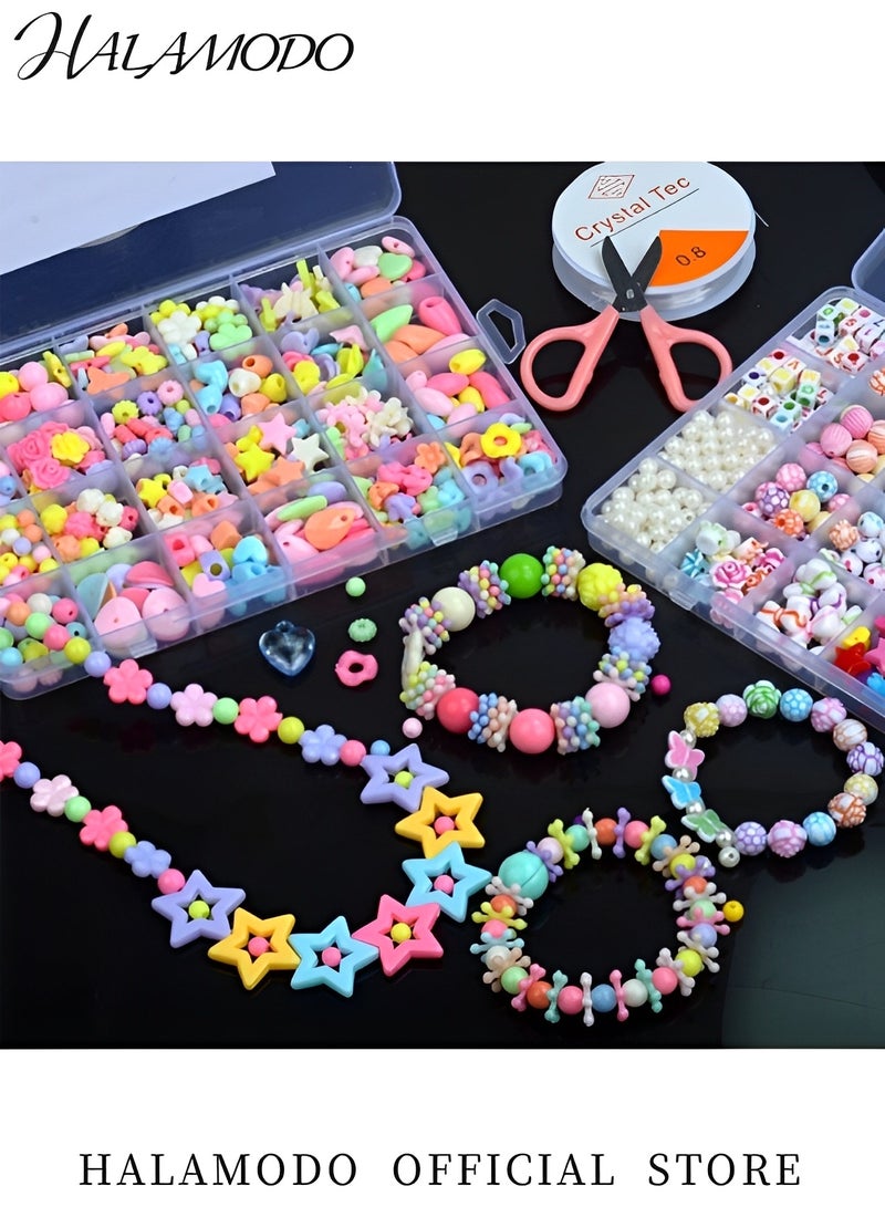 HALAMODO DIY Beads Set for Jewelry Making Crafts Bead Bracelets Colorful Acrylic Crafting DIY Beads Kit Box Jewelry Crafting Set with Accessories for Kids Adults Children - Image 3