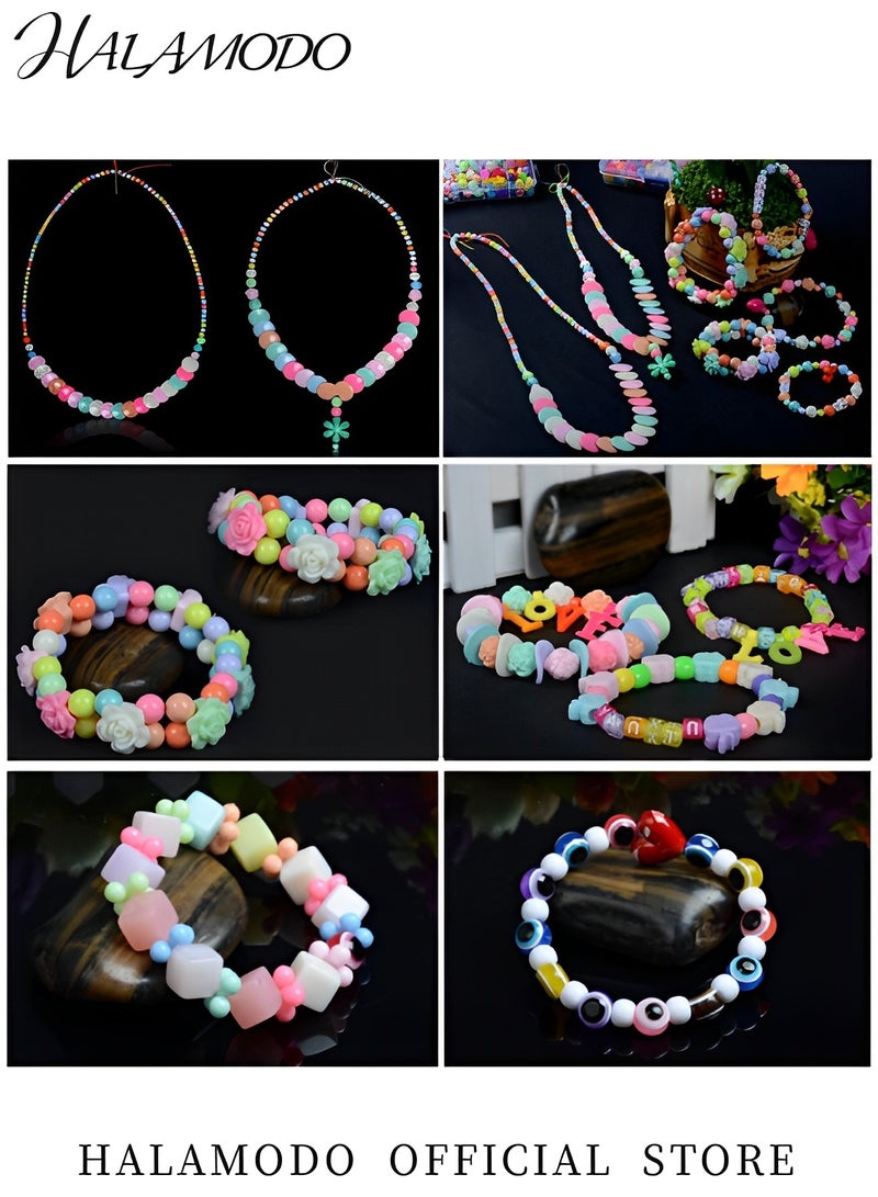 HALAMODO DIY Beads Set for Jewelry Making Crafts Bead Bracelets Colorful Acrylic Crafting DIY Beads Kit Box Jewelry Crafting Set with Accessories for Kids Adults Children - Image 5