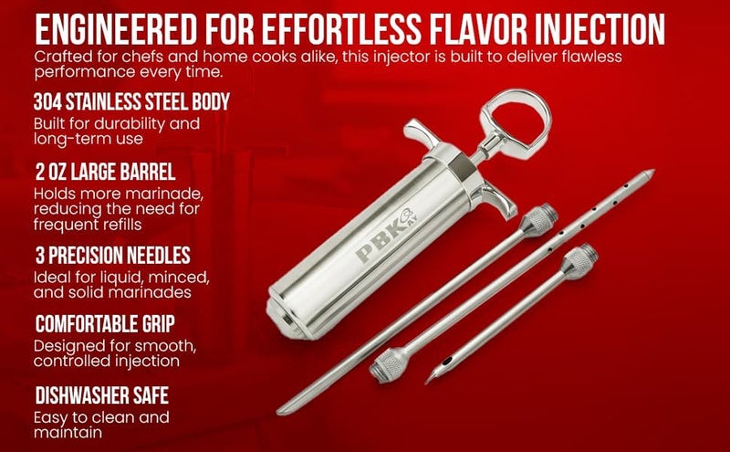 PBKay Heavy Duty Meat Injector 304 Stainless Steel - Seasoning Injector - Marinade Injector Syringe Includes 3 Needles [New and Improved 2025] - Image 4