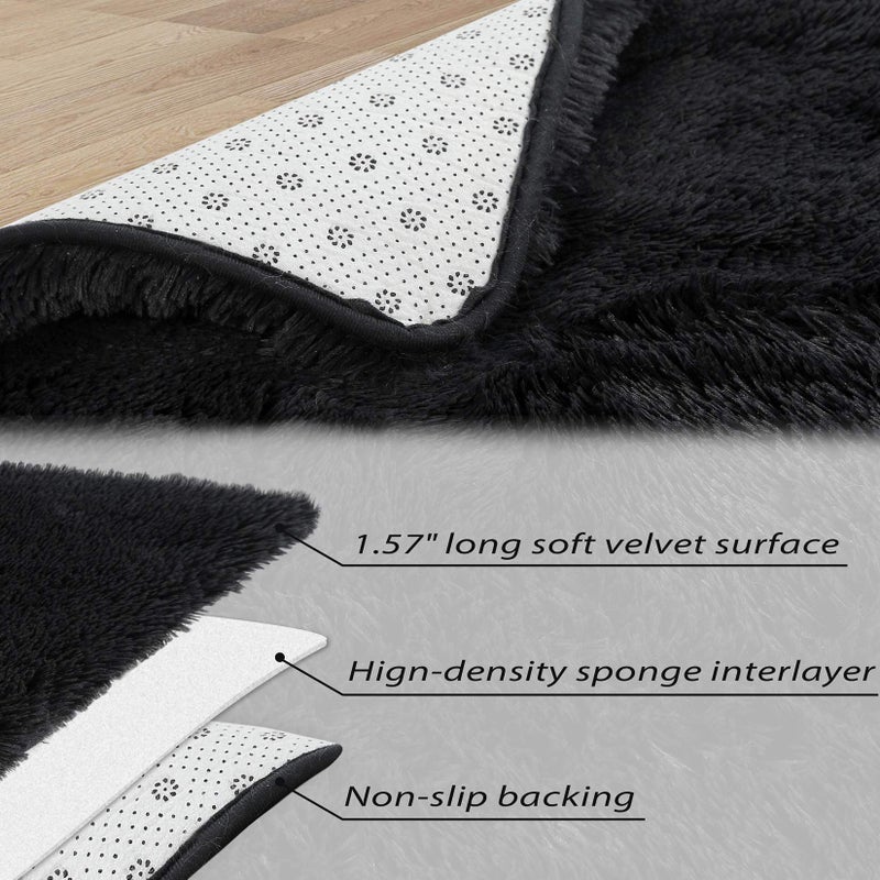 CAROMIO 10x13 Fluffy Area Rugs Extra Large Plush and Thick Faux Fur Shag Rug for Living Room Non-Slip Non-Shedding Accent Rug Carpet for Bedroom, Fuzzy Shaggy Rugs for Kids Nursery Dorm, Black - Image 5