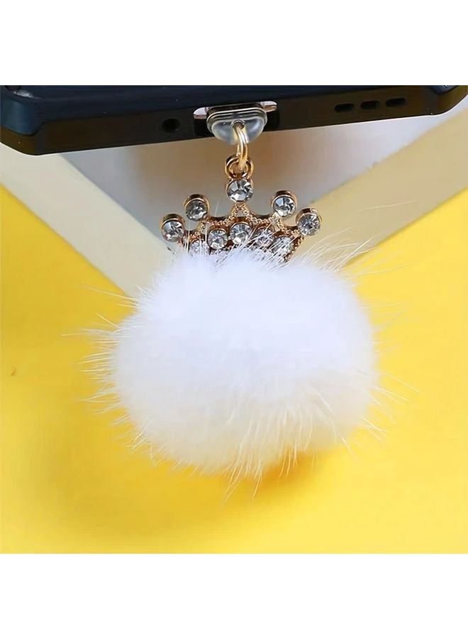 Red Crown Fluffy Ball Phone Dust Plug for Type C Charging Port Headphone Jack - Image 4
