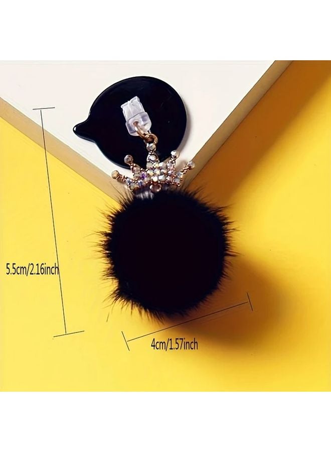 Red Crown Fluffy Ball Phone Dust Plug for Type C Charging Port Headphone Jack - Image 3