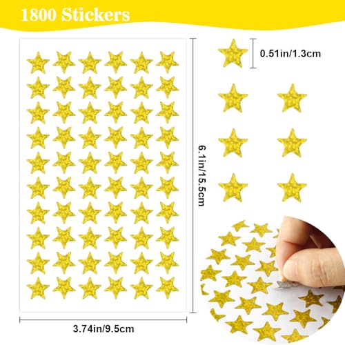 BOEIAC 1800 PCS Gold Star Stickers, 30 Sheets Holographic Gold Star Sticker for Kids Reward, Foil Stars Stickers, Small Mini Stars Sticker for School Planner, Behavior Chart, Classroom Teacher Supplies - Image 2