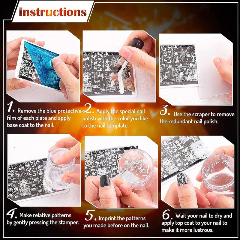 Whaline 6Pcs Preppy Nail Plates Stamping Set Heart Flower Butterfly Star Smiling Stamp Templates Groovy Nail Art Plates for DIY Print Manicure Salon Design Gift - Image 4