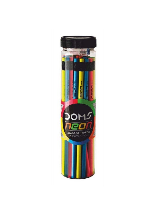 Doms Neon Rubber Tipped HB/2 Graphite Pencil Jar Pack | Confortable & Soft In Hands | Dark & Neat Handwriting | Free Sharpener, Eraser & Scale Inside | Pack of 30 Pencils