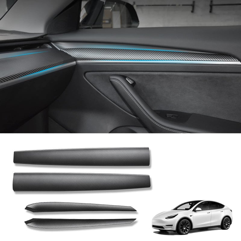 Generic KKTR-CAR Dashboard Cover Wrap and Front Door Inner Armrest Panel Cover Trim Compatible with Tesla Model Y/ 3 (4 pcs) (Matte Carbon Fiber Pattern)  - Image 1