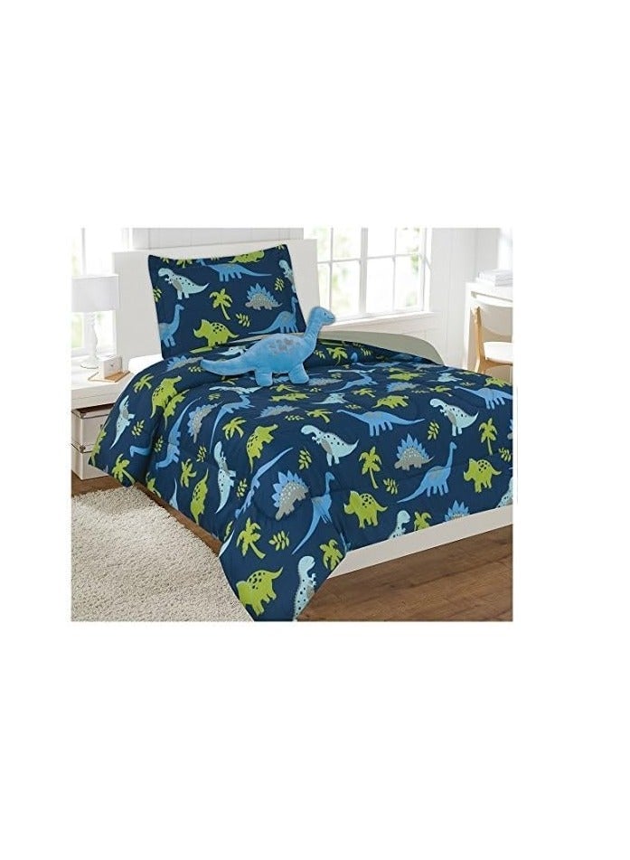 Linen Plus Comforter Set for Boys Dinosaur Dark Blue Green Grey New (Twin)