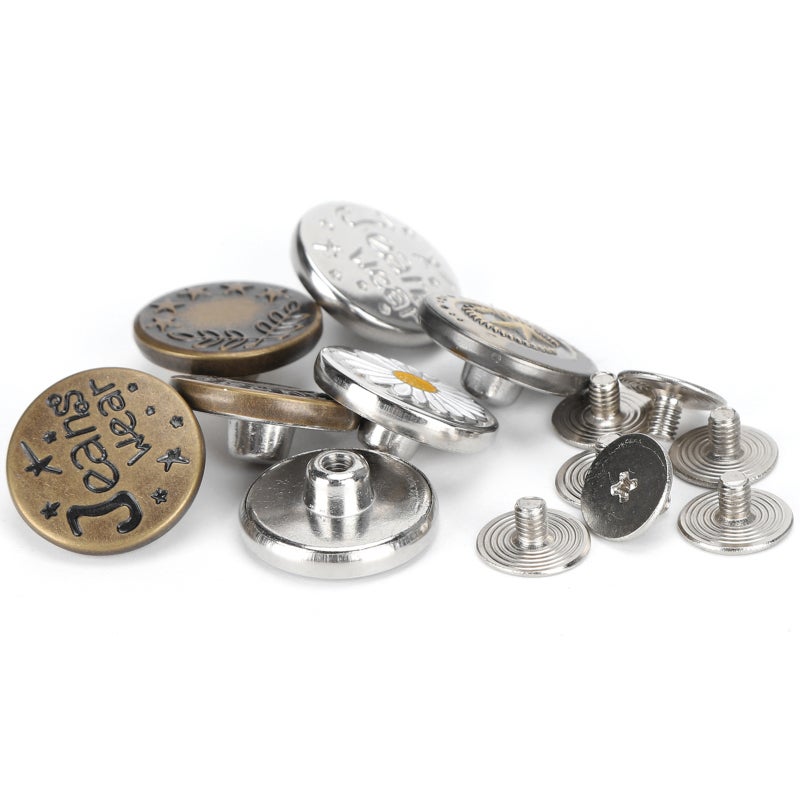 Jeans Buttons Replacement Kit 6-Piece Zinc Alloy No Sewing Adjustable Waistline Buttons - Strong Durable Rust-Proof Detachable Jeans Buttons for Home Craft Use Pants Jackets - Image 3
