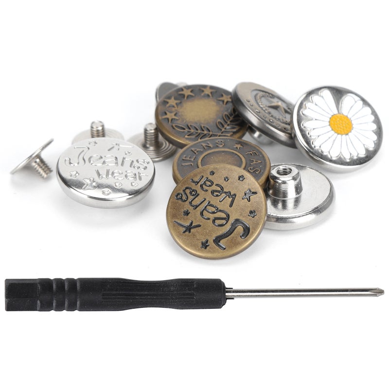 Jeans Buttons Replacement Kit 6-Piece Zinc Alloy No Sewing Adjustable Waistline Buttons - Strong Durable Rust-Proof Detachable Jeans Buttons for Home Craft Use Pants Jackets - Image 4