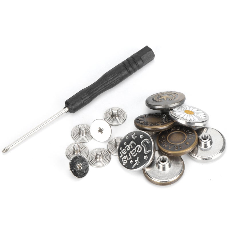 Jeans Buttons Replacement Kit 6-Piece Zinc Alloy No Sewing Adjustable Waistline Buttons - Strong Durable Rust-Proof Detachable Jeans Buttons for Home Craft Use Pants Jackets - Image 1