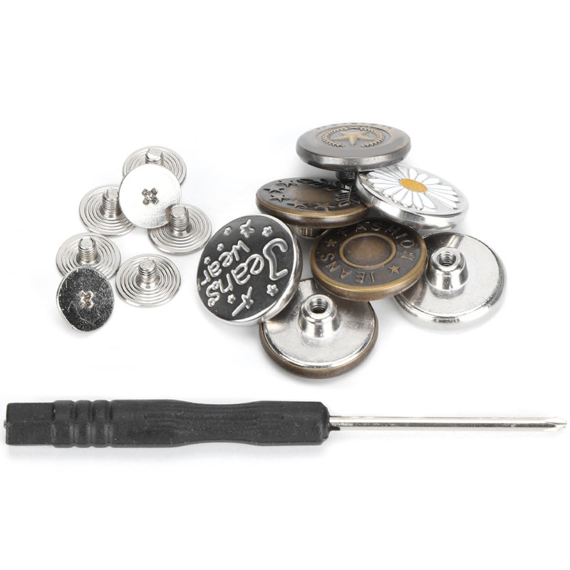 Jeans Buttons Replacement Kit 6-Piece Zinc Alloy No Sewing Adjustable Waistline Buttons - Strong Durable Rust-Proof Detachable Jeans Buttons for Home Craft Use Pants Jackets - Image 2